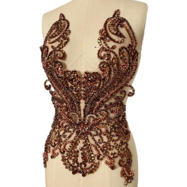 Imagem de Aplique de strass feito à mão com cristais brilhantes e aplique de diamante para vestidos de formatura, vestido de casamento (marrom)