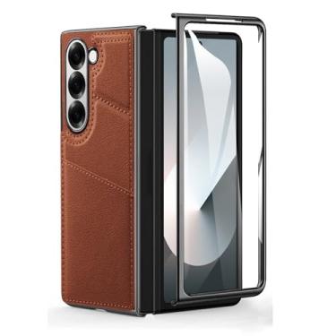 Imagem de HAO RIYLN Capa carteira para Samsung Galaxy Z Fold6, capa de telefone de couro retrô com compartimentos para cartões, suporte oculto, capa galvanizada à prova de choque, laranja, Z DOBRAD6