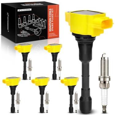 Imagem de A-Premium (amarelo) Conjunto de 12 bobinas de ignição e velas de ignição irídio compatíveis com Infiniti Q50 2014-2015, QX50 2014-2017, Q60 2014-2015, G37, QX70, Q70, Q40, EX37, FX37, M37, Q70L e