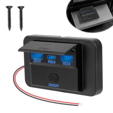 Imagem de Painel de tomada USB de 72W, montagem na parede, tomada USB impermeável 12V/24V, 3 portas de carregamento, 36W PD e carregador rápido USB duplo 3.0 18W com interruptor de botão para trailer, carro,