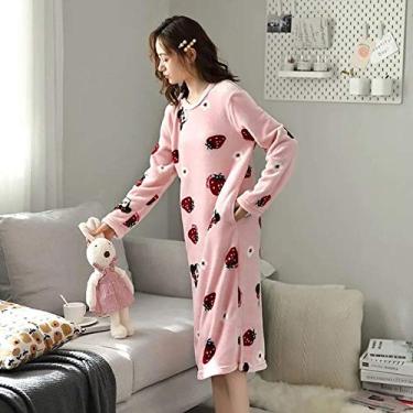 Imagem de 2020 Inverno Quente Flnel Camisolas Manga Comprida Pijamas Solto Casual Pijamas Plus Size Sleepshirts Lazer Homewear, Color6, hXXXL