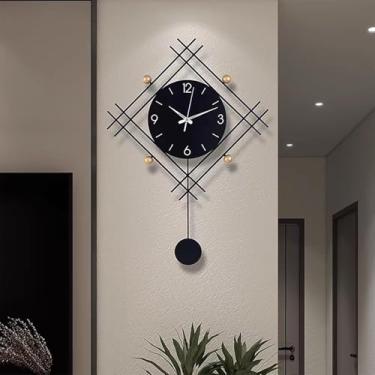 Imagem de AMOTOFO Relógio de parede moderno com pêndulo elegante, decoração de parede de metal minimalista, relógios de parede grandes de luxo operados por bateria para sala de estar, entrada, quarto, sala de