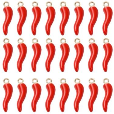 Imagem de SUNNYCLUE 1 caixa de 30 peças 27 mm amuleto de pimentão vermelho esmaltado pingente de metal a granel quente italiano chifre pimenta mexicana cinco de maio festival vermelho grande vegetais pingentes