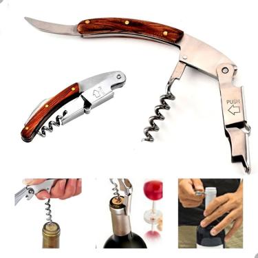 Imagem de Saca-rolhas Abridor de Vinho Garrafas Profissional Manual Aço Inox 2 Estágios Lorben