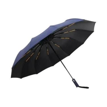 Imagem de Guarda-chuva Automático Preto Com 12 Ossos, Resistente a UV, Grosso E 