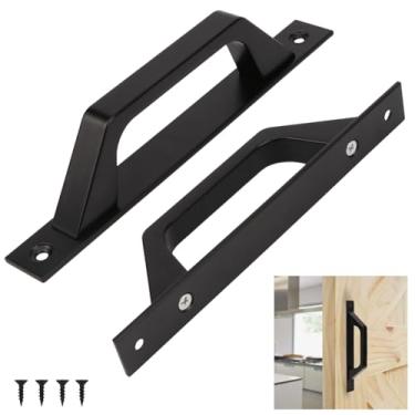 Imagem de Brosay Puxadores deslizantes de porta de celeiro preto de liga de alumínio com parafusos para porta de madeira portas de celeiro portões garagens galpão armário gaveta puxador 2 peças (preto)