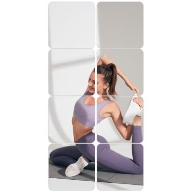 Imagem de 8 peças de espelho de parede, espelho acrílico autoadesivo de azulejos, adesivos de parede quadrados de comprimento total, espelho de corpo inteiro, azulejos de parede de espelho decorativo, espelho