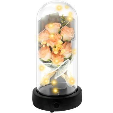 Imagem de Flores preservadas, rosa iluminada em cúpula de vidro, flores preservadas em vidro, para mulheres, mãe, namorada e esposa, presentes de decoração de casa para aniversário, dia das mães, aniversário
