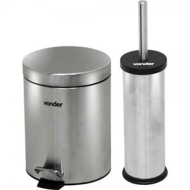 Imagem de Lixeira Redonda 5 Litros Inox Cinza Escova Sanitária Vonder