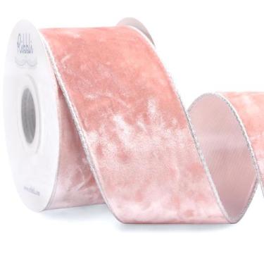 Imagem de Ribbon Ribbli Velvet com fio 6,5 cm x 9,1 m rosa metálico