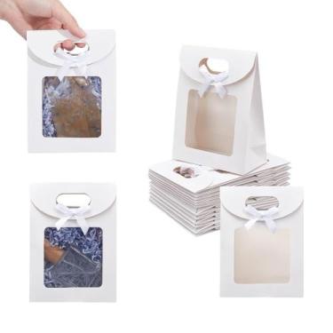 Imagem de Saco de presente NBEADS Small White Kraft Paper com janela 16x12x6cm