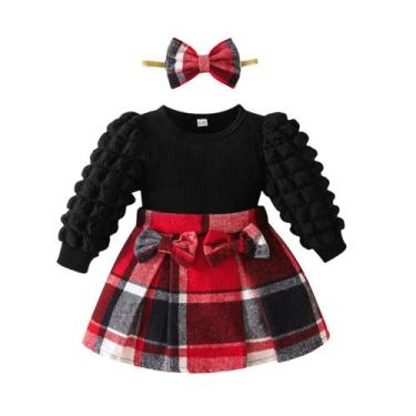 Imagem de Vestido Noubeau de Natal vermelho xadrez de manga folhada 12-18M