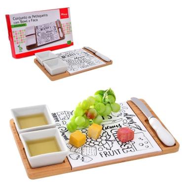 Imagem de Conjunto Petisqueira Porcelana 2 Peças 50Ml Faca Inox Tabua