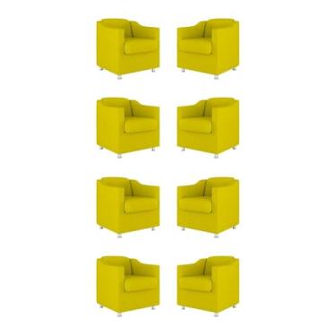 Imagem de Kit 08 Cadeiras Poltronas Decorativas Sala de Espera Clinica Tecido Cor:amarelo