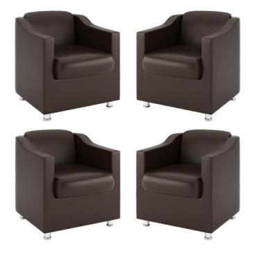 Imagem de Kit 4 Poltronas Decorativas para Consultorio Recepção Cor:marrom