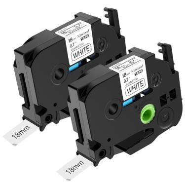 Imagem de NineLeaf Fita adesiva 2PK 18 mm compatível com Brother P-Touch TZe-241 18 mm 0,7'' branco laminado TZe241 TZ-241 3/10.2 cm preto sobre branco TZe TZ fita para etiquetadora Ptouch PT-D400 D410 D460BT