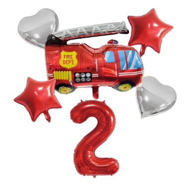 Imagem de Conjunto de balões, tema de caminhão de bombeiros, folha número 2 para aniversário de meninos