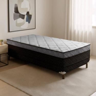 Imagem de Cama Box Solteiro com Pés em Madeira Maciça Air Dream Rústico Preto/Branco