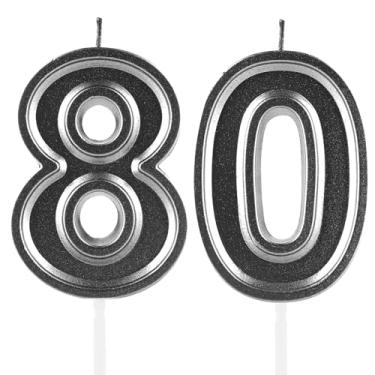 Imagem de Velas de aniversário de 80 anos, numerais pretos 80 topo de bolo, decoração para meninas e meninos, tema de aniversário, festa de casamento, artigos de celebração