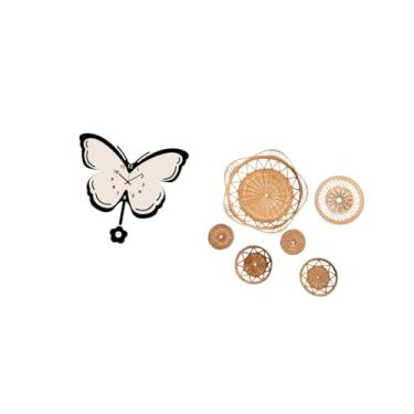 Imagem de Fenteer Relógio de Borboleta de Acrílico E Arte de Parede de Vime Trançado, Ornamentos Decorativos Pendurados para Escritório, Sala de Jantar, Quarto Infantil