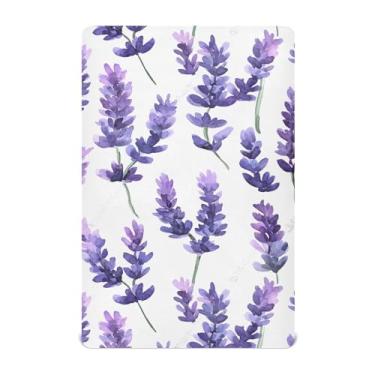 Imagem de CEBUGI Lençol de berço elástico para bebês meninos e meninas, mini lençol com elástico e flores de lavanda para brincar neutro, material ultramacio, colchões infantis padrão completo, P