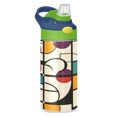 Imagem de CEBUGI Garrafas de água de fundo colorido à prova de vazamento garrafa de água infantil com canudo Garrafa de água isolada a vácuo de aço inoxidável para meninos e meninas