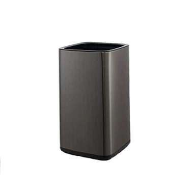 Imagem de uhyOHF Lixeira de aço inoxidável 12L - lixeira sem tampa de dois andares para quarto, banheiro e escritório - Design preto elegante para fácil eliminação de resíduos (preto-9l
