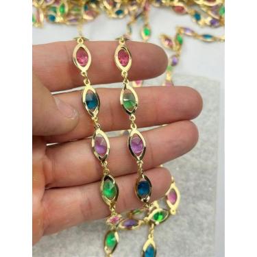 Imagem de Corrente com Cristais Coloridos - Banho de Ouro 2 Milésimos e Verniz I