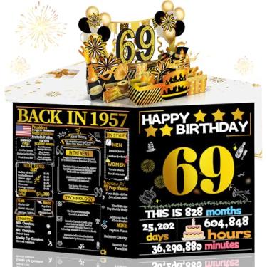 Imagem de Joycard Cartão de aniversário de 69 anos para mulheres e homens, presente de feliz aniversário pop-up 3D para mãe e pai, decorações engraçadas de aniversário de 69 anos para esposa marido, tema retrô