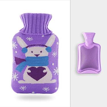 Imagem de Garrafinha de água quente borracha premium com capa tricô fofa para aliviar dores no pescoço e ombros cólicas menstruais aquecimento dos pés
