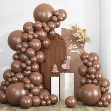 Imagem de RUBFAC 135 balões marrons, balões de látex de café Boho diferentes tamanhos 46 30 25 cm para guirlanda, arco, casamento, chá de bebê, selva, safári, outono, aniversário, urso, decorações de festa