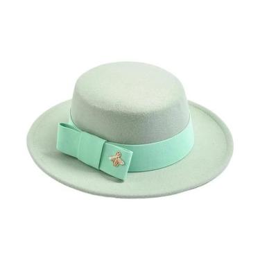Imagem de Chapéu Fedora Feminino De Moda Com Topo Plano E Laço Para Casamento, I