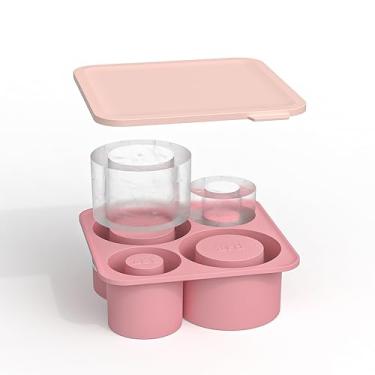 Imagem de Bandeja de gelo para copo de 567 g - 1,134 g, 4 peças de molde de gelo cilíndrico de silicone com tampa e caixa para freezer, máquina de gelo fácil de encher e liberar para uísque, coquetéis sem BPA