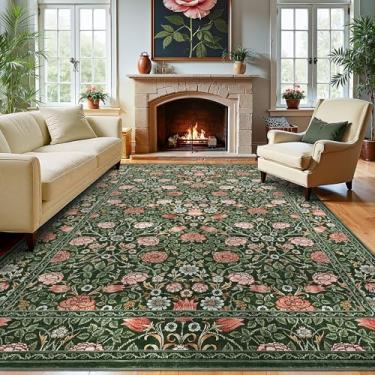 Imagem de GarveeHome Tapete verde escuro vintage lavável 20 x 25 cm para sala de estar, boho, botânico, retrô, resistente a manchas, antiderrapante, para quarto, berçário, sala de jantar