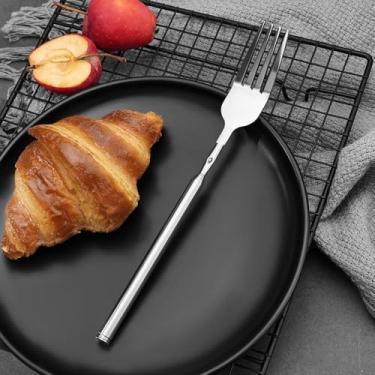 Imagem de Garfo extensível, pegadinha de garfo de 21 a 63 cm, garfo telescópico para churrasco, cabo de aço inoxidável, talheres de sobremesa de frutas para jantar longo