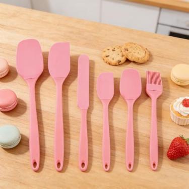 Imagem de Ferramenta de cozinha antiaderente de 6 peças, conjunto de espátulas de silicone, conjunto de utensílios de cozinha, raspadores antiaderentes, para fritar, mexer e servir, rosa