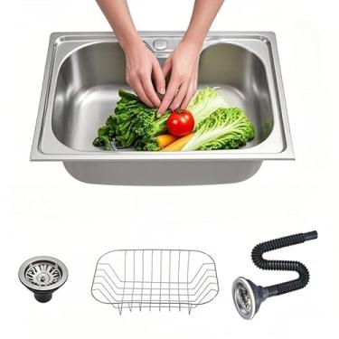 Imagem de Cuba Cozinha Gourmet Pia Aço 304 Inox Acessórios e tubo de descarga Embutir 50/60 x40 x 21 cm (50 * 40 * 21CM(Sem Dosador Limpeza)
