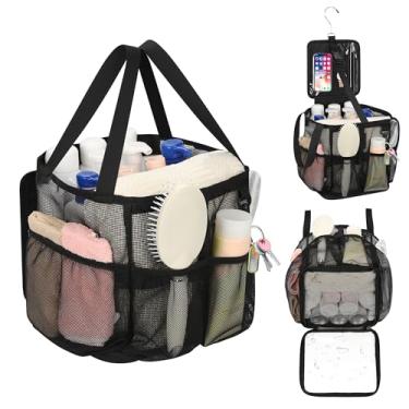 Imagem de CUBETASTIC Organizador de chuveiro de malha portátil – bolsa de chuveiro de grande capacidade para dormitório de faculdade essenciais, banheiro, academia, acampamento, gancho para pendurar 360° e
