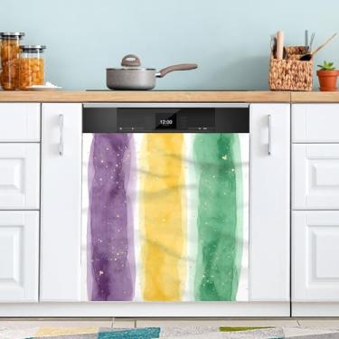 Imagem de ATTX Mardi Gras Capa de ímã de lava-louças abstrata em aquarela | Adesivo decorativo de eletrodomésticos de 58 x 66 cm para armários domésticos e eletrodomésticos (322)