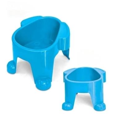Imagem de Comedouro Bebedouro Elevado para Cães – Pequeno 300ml e Grande 1000ml, Postura Correta e Conforto(Azul,Par 1000 ML)