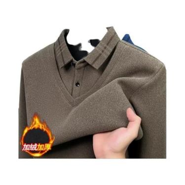 Imagem de Suéter Masculino De Inverno Grosso De Lã De Malha Com Gola Camisa Quen