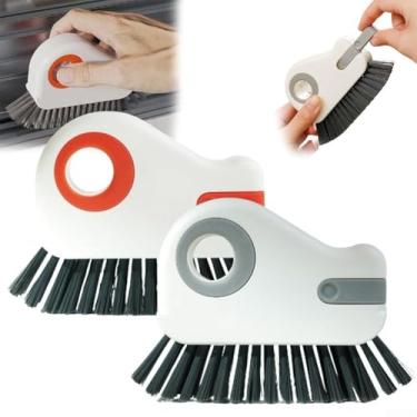 Imagem de Escova de limpeza de ranhura de janela com cerdas, escova de sulco para limpar ranhuras de janela, cinza + laranja