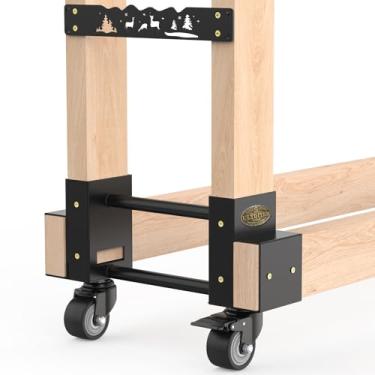 Imagem de Ultdiyer Suportes de rack de lenha para uso externo com rodas giratórias, suporte de armazenamento de madeira para lareira resistente, suporte de madeira para lareira para terraço, ajustável a