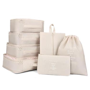 Imagem de Conjunto 7 em 1 bolsa organizadora de viagem, portátil, organizador de bagagem, impermeável, roupa íntima, armazenamento de sapatos, bolsa essencial de viagem (bege, 7 peças)
