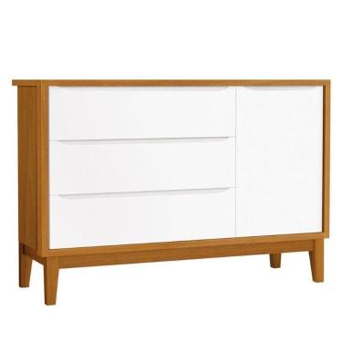 Imagem de Cômoda Infantil New Classic Branco Acetinado Savana Com Pés Madeira - Reller