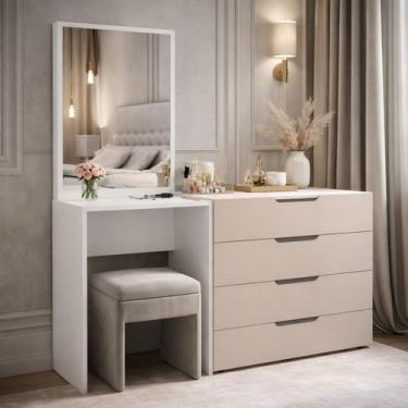 Imagem de Conjunto Cômoda Penteadeira Espelho 4 Gavetas 150cm Madrid Politorno M