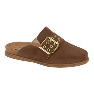 Imagem de Mule Clog Feminino Moleca Fivela Tamanco Slide, Conhaque camurção, 38