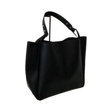 Imagem de Bolsa Feminina de Couro PU Grande - Bolsa de Ombro para Viagem, Preto