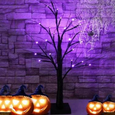Imagem de Luz De Árvore De Bétula LED Laranja E Roxa Para Halloween, 24 Luzes, G
