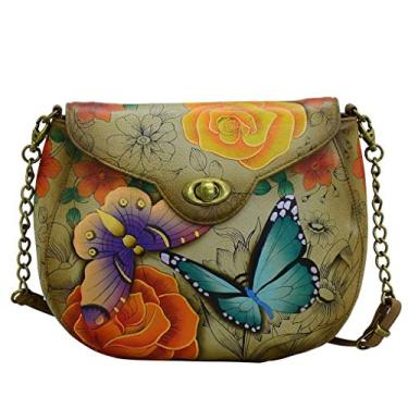 Imagem de Anna by Anuschka Bolsa feminina Anna Anuschka de couro genuíno pintado à mão com aba floral paraíso bronzeado, floral paraíso bronzeado, tamanho único EUA, Floral Paradise Tan, One Size